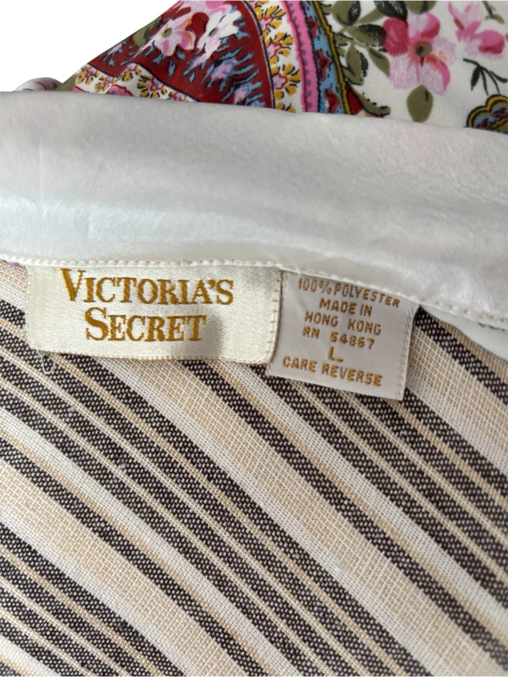 VTG Gold Label Victoria's Secret Double Breasted Satiny Robe Size L Rose/Paisley - Picture 3 of 6